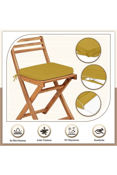 Evim Canvas 4-Piece Mustard Liquid Proof Stain Resistant Zippered Lace Chair Cushion 40 X 40 cm