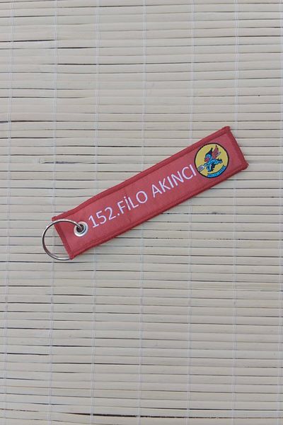İZMİR ASKERİ MALZEME 152. Filo Akinci Written Red White Nakis Embroidered Cloth Keychain