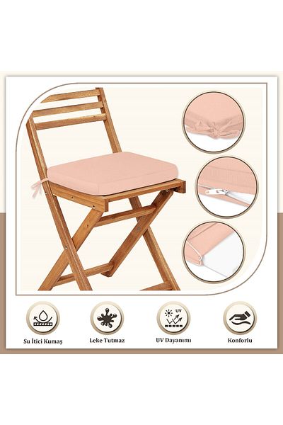 Evim Canvas 4-Piece Light Pink Liquid-Proof Stain-Proof Zippered Lace-Up Chair Cushion 40 X 40 cm