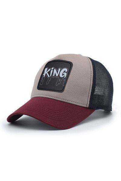 Trucker King Black Model Interchangeable Emblem Mesh Hat Claret Red Gray Navy Blue