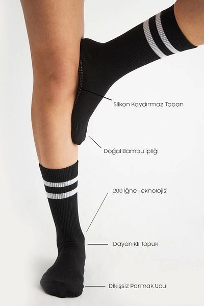 bamboo star Bamboo Women's Black Non-Slip Sole Silicone Print Yoga Fitness Pilates Ballet Dance Tennis Socks
