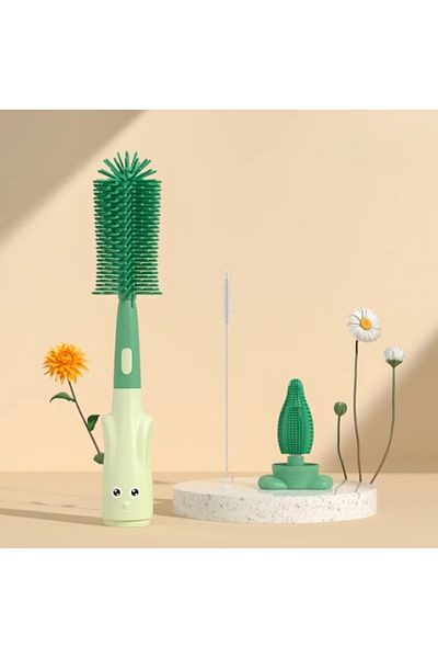 Empria Set de 3 perii din silicon pentru biberoane, tetine, suzete, paie, bebeluși, silicon, fără BPA, verde