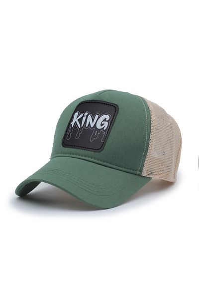 Trucker King Black Model Interchangeable Emblem Mesh Cap Green Cream