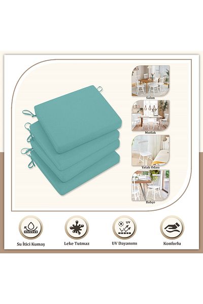 Evim Pânză unică turcoaz, rezistentă la lichide, rezistentă la pete, cu fermoar, pernă pentru scaun cu șireturi 40 x 40 cm