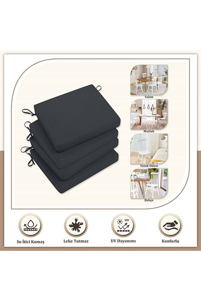 Evim Canvas 6-Piece Navy Blue Liquid-Proof Stain-Proof Zippered Lace-Up Chair Cushion 40 X 40 cm