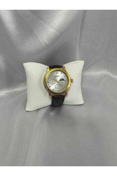 QUARTZ Gold Detail Leather Cord Brown Men's Watch