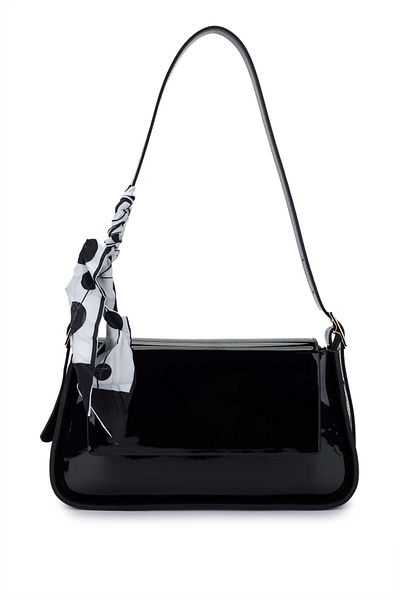 Tamer Tanca Women Vegan Black Patent Leather Shoulder Bag