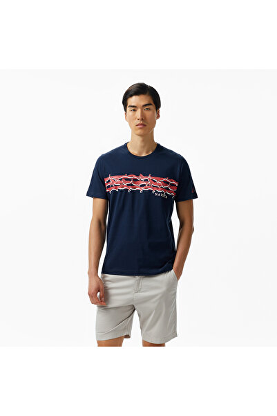 Nautica Men's Navy Blue Regular Fit Printed T-Shirt