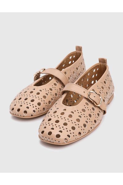 İLVİ Eileen Genuine Leather Beige Women's Ballerinas