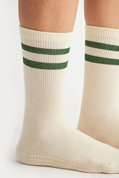 bamboo star Bamboo Women's Ecru Non-Slip Sole Silicone Print Yoga Fitness Pilates Ballet Dance Tennis Socks