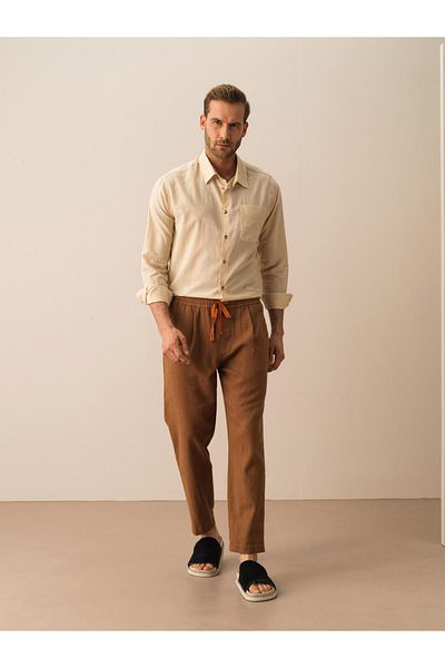 Xint Men's Mink Regular Fit Linen Trousers