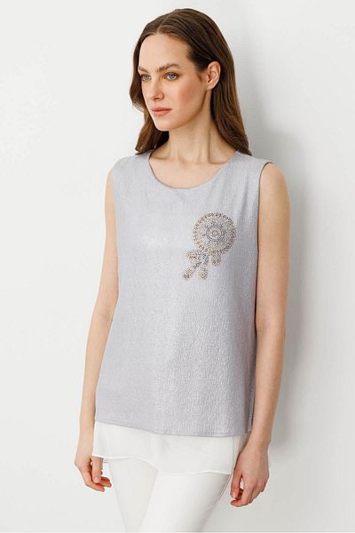Desen Triko Tricou din bumbac pieptănat din șifon pentru femei, argintiu