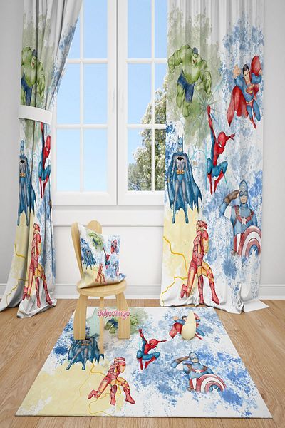 dekomingo Colorful Superhero Baby and Children's Room Background Curtain with 2 Wings