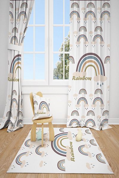 dekomingo Soft Rainbow Rainbow Patterned Double Wings Children's Room Fon Curtain