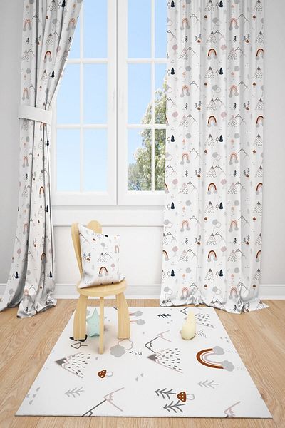 dekomingo Mountain Rainbow Children's Room 2 Wing Background Curtain