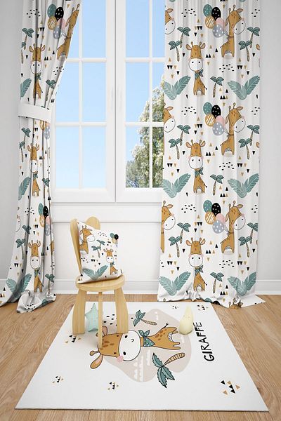 dekomingo GIRAFFE TROPICAL PATTERNED DOUBLE WINGS CHILDREN'S ROOM PHONE CURTAIN
