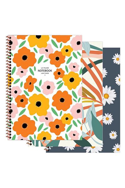 KESKİN COLOR Keskin Color 335512-99 La Lume Flowers Spiral Notebook A4 80 ورقة غطاء PP مربع - منقوش
