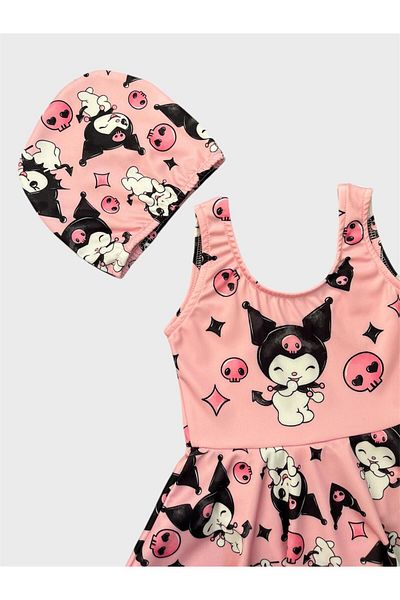 ALİŞ KİDS Girl's Lilac Kuromi Patterned Bonnet Skirt Swimsuit