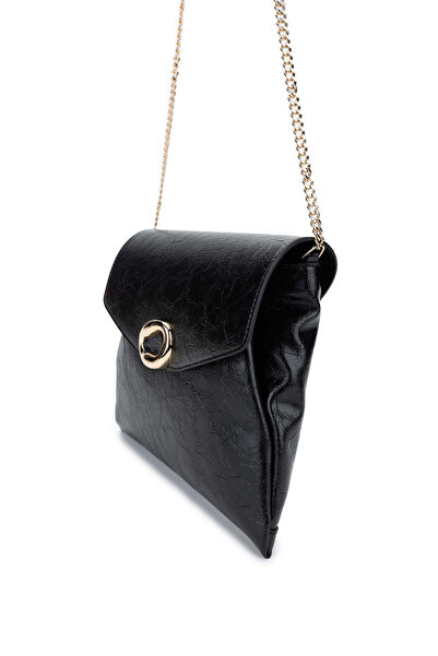 Tamer Tanca Women Vegan Black Patent Leather Shoulder Bag