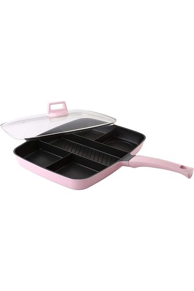 ALSAIF 5-in-1 Rectangular Breakfast Pan By New Life, Pink Marble, 38 Cm, Aluminum, Al Saif