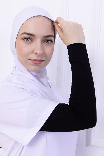 Loggia Lycra Combed Cotton Oversleeve Μαύρο - Πρακτικό Γυναικείο Hijab Απλό Προσευχή Μανίκι 1 Ζευγάρι 40cm Viscose Hijab