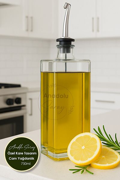 Anadolu Saray Special 750ml Square Design Glass Oil Pot Oil Dispenser Bottle Leakproof Glass Bottle Kitchen Oil Dispenser Vinegar Dispenser Saucebottle