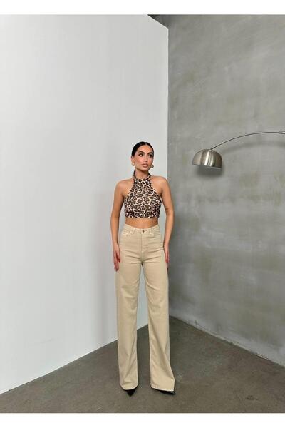 LACARINO Yüksek Bel Boru Kesim Boru Paça Antik Bej Jean Pantolon