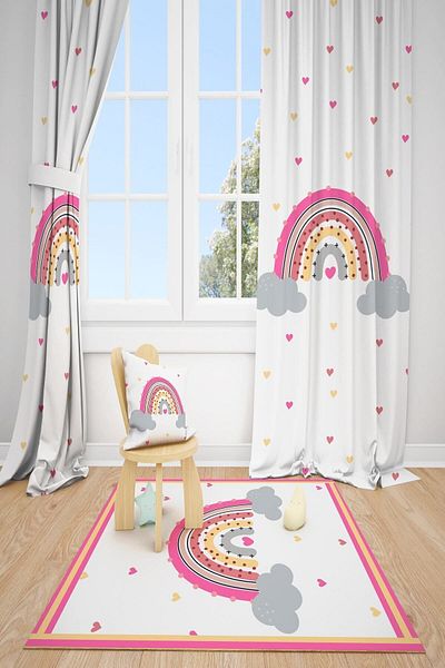 dekomingo Pink Rainbow Cloud Children's Room 2 Wings Background Curtain