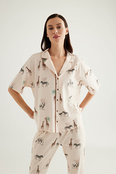 Hays Kadın Pamuklu Kısa Kollu Gömlek Pijama Üstü