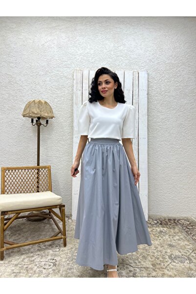 KÜÇÜĞÜM BUTİK Gray Poplin Flared Skirt