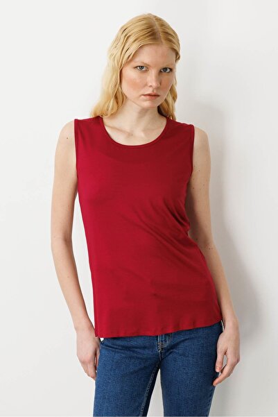 Desen Triko Жіноча футболка на бретельках з трикотажу бордового кольору