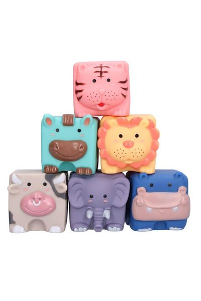 Empria Set Of 6 Silicone Building Blocks, Colorful Educational Toy, , Animals