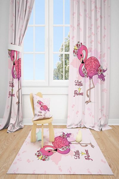 dekomingo Pink Flamingo Children's Room 2 Wing Background Curtain
