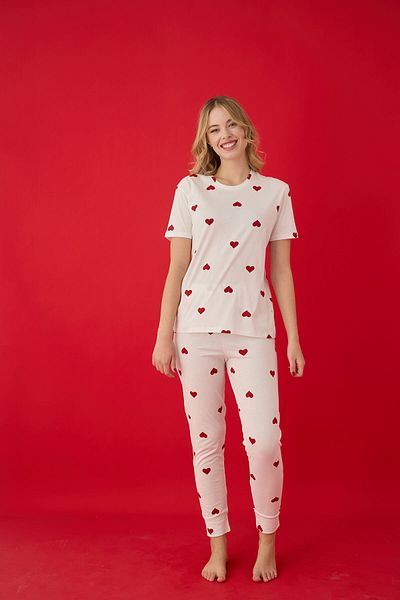 Lavint Homewear Heart Patterned Cotton Lycra Pajama Set