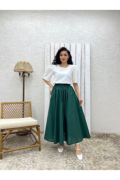 KÜÇÜĞÜM BUTİK Fusta evazată din popelin verde smarald