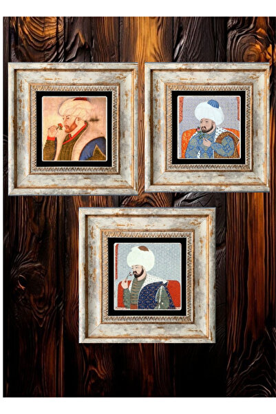 STONEVİVEART Osmanlı Padişahları Duvar Tablosu 20x20cm Doğal taş Çerçeveli 3 ...