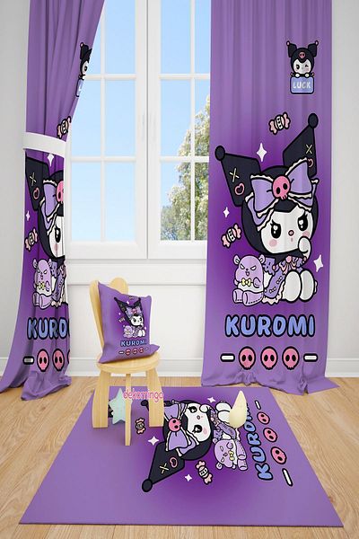 dekomingo PURPLE KUROMİ 2 Wing Baby and Children's Room Background Curtain