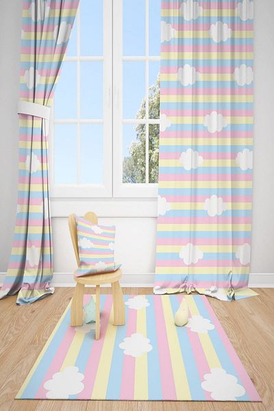 dekomingo Colorful Striped Cloud Children's Room 2 Wing Background Curtain