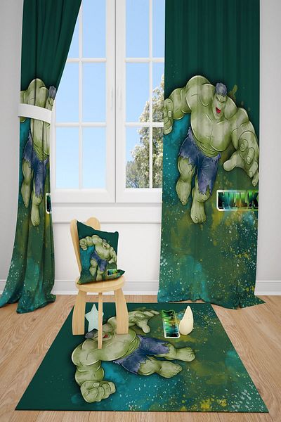 dekomingo HULK GREEN CHILD AND BABY ROOM 2 WING FUND CURTAIN
