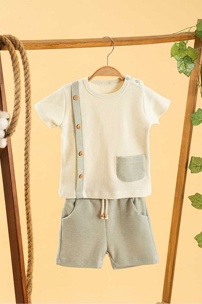 bombe Girl Boy Baby Kids Green 2-Piece Shorts Natural Cotton Suit Bottom Top Set