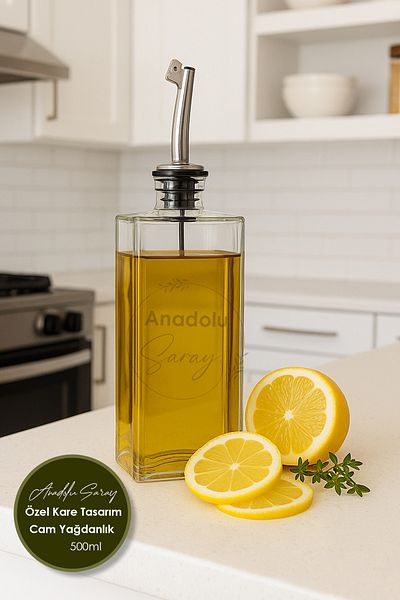 Anadolu Saray Special 500ml Square Design Glass Oil Pot Oil Dispenser Bottle Leakproof Glass Bottle Kitchen Oil Dispenser Vinegar Dispenser Saucebottle