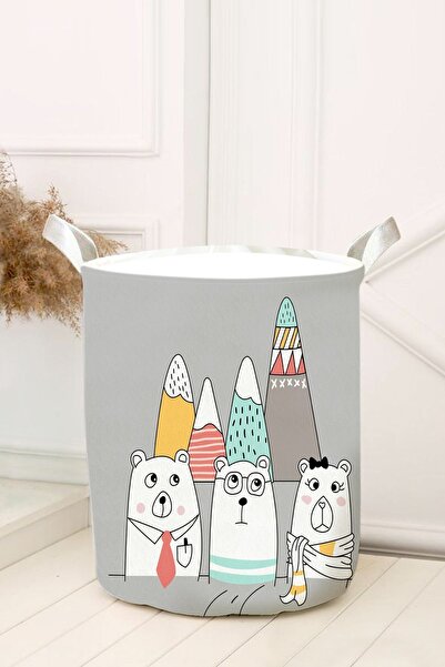 dekomingo سلة ألعاب من اللباد - سلة غسيل ملونة بتصميم الجبال والدببة D منقوش ...