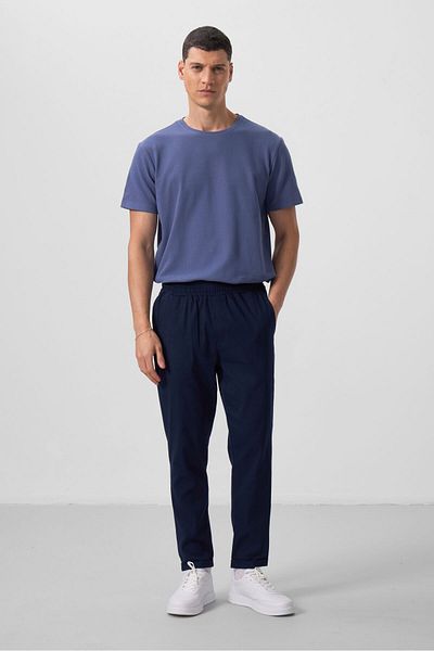 TOMMY LIFE Ανδρικό παντελόνι Chino με υφαντό ελαφρύ ελαστικό μπλε Navy Standard Fit - 82175