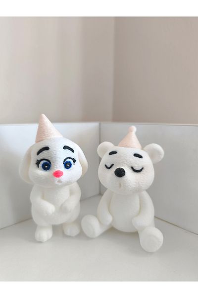 Alwin3d White Rabbit and Teddy Bear Blowing Candle Set of 2