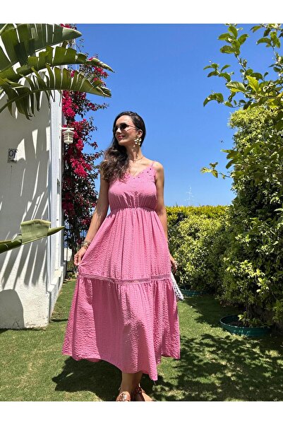 Atelier Derin Φούξια Φόρεμα με κέντημα με μακρύ λουράκι