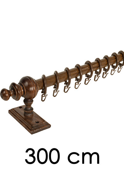 Perdejim Ceviz Raysız Ahşap Rustik Perde Askısı - Rustik Borusu 300 Cm