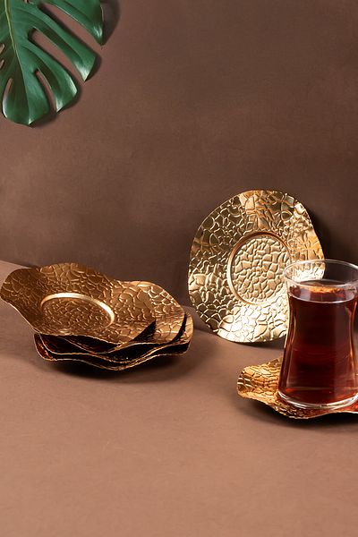 Porsima 4323 Gold Color Metal 6-Piece Tea Plate Diameter 12cm