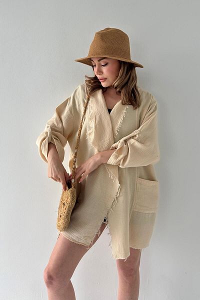 bb butik basic Muslin Fabric Seasonal Jacket with Tassel Stitching