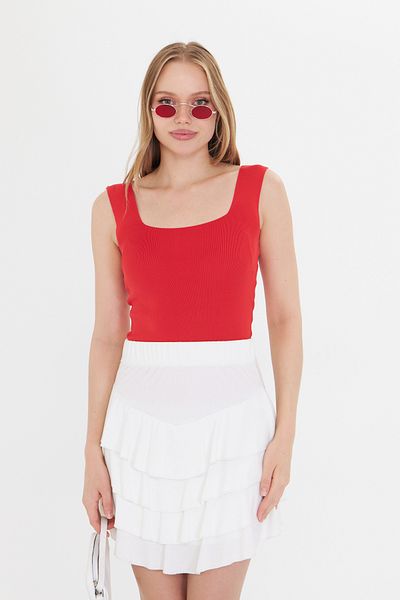 THIFF GYMWEAR Women's Sleeveless Thick Strap Slim Summer Square Neck Knitwear Undershirt
