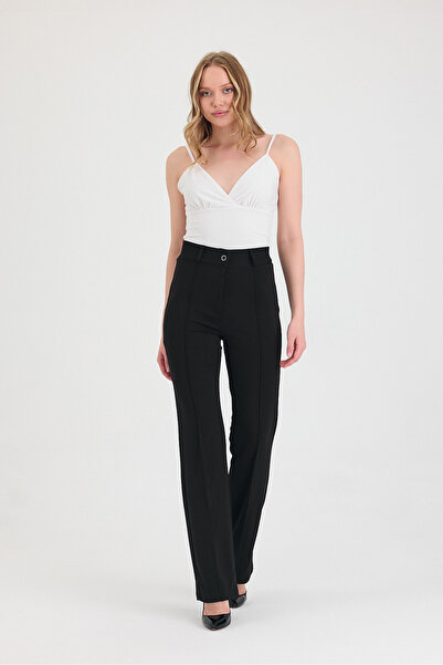 Livik Pantaloni Palazzo largi, largi, super înalți, pentru femei Black Grass